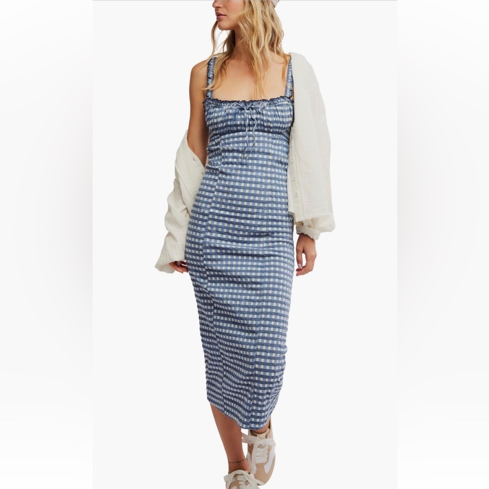 NWT Free People Lucinda Stretch Cotton Dress - Gingham Check - Sz Large - Picture 12 of 12
